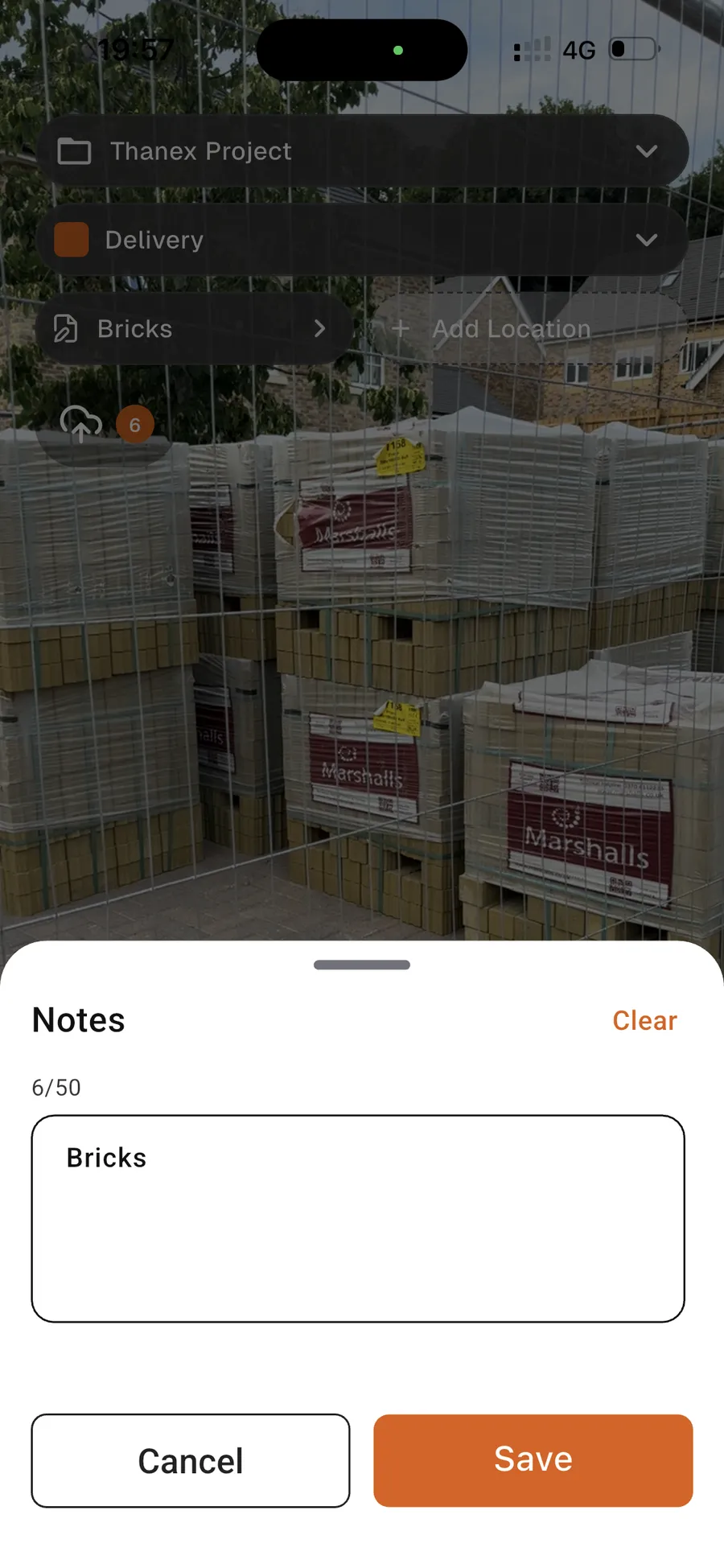 Adding a note to a site photo in Thanex