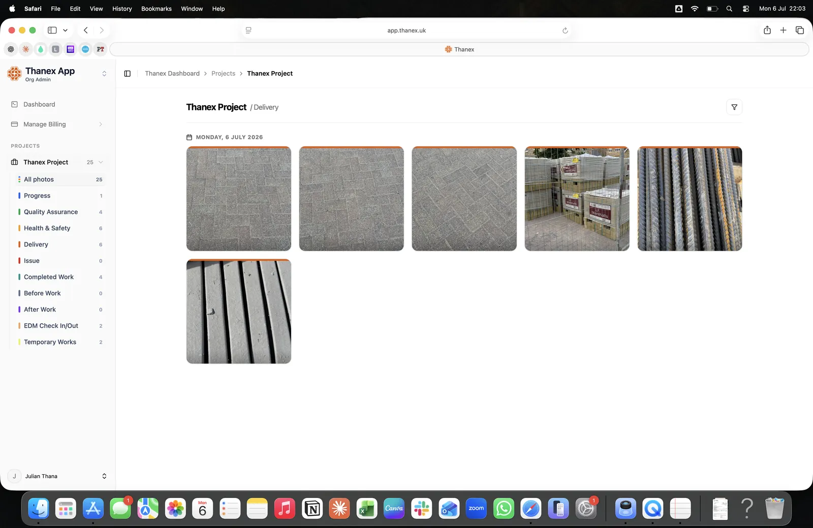 All photos from a job in the web portal