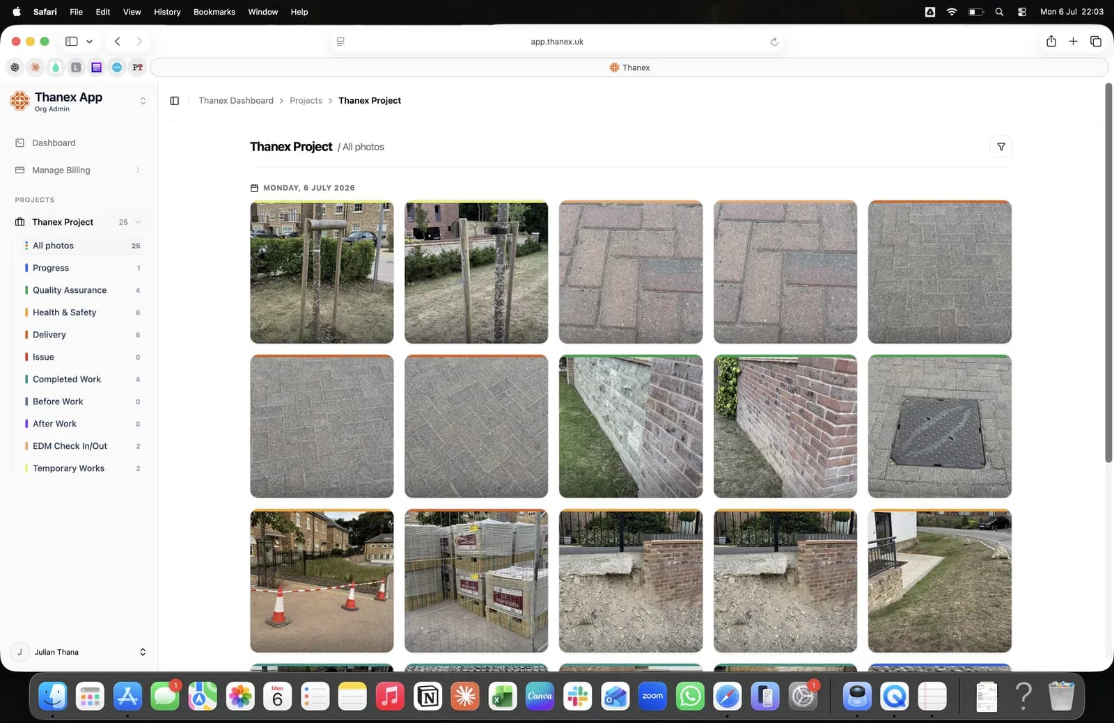 Company photo record in the web portal