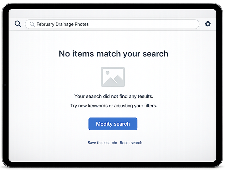 A laptop search returning no results when looking for site photos
