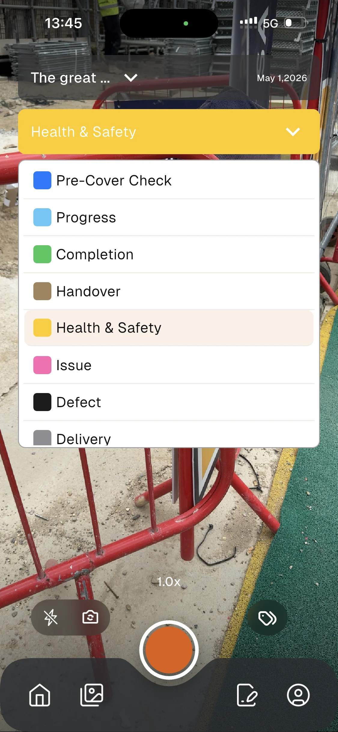 Thanex Photo Type selection screen with Foundations, Drainage, Defects and other types